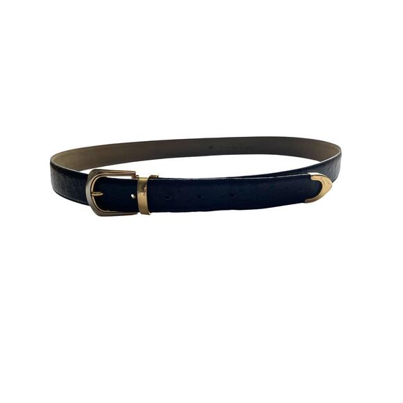 Avanti black Italian leather belt gold and silver metal buckle and tip Size 36 - Picture 1 of 7